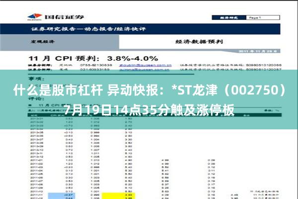 什么是股市杠杆 异动快报：*ST龙津（002750）7月19日14点35分触及涨停板